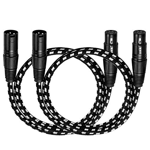 Кабел Vandesail XLR, кабел за микрофон 3FT 2 пакет, XLR машки до женски избалансиран кабел за микрофон 3 пински, 3 стапала за кратки