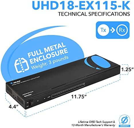 ОРЕИ 1х8 HDMI Продолжувач Сплитер 4K, Повеќе Преку ЕДЕН Кабел CAT6/7 4k@60Hz 4: 4: 4 HDCP 2.2 СО Ir Далечински Управувач Едид-До