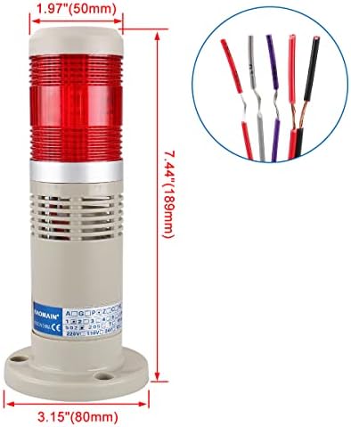 Предупредување за трепкање на алармот Baomain FlaShing 24V DC Industrial со Buzzer светло светло црвена LED сигнал кула ламба LTP-502WJ