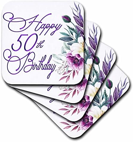 3дроза Среќен 50-ти Роденден Во Виолетова Боја Со Виолетови Цвеќиња-Подлоги