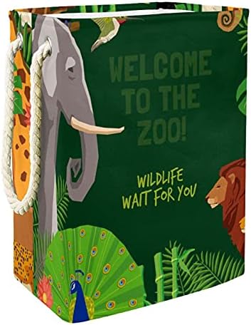 ДЕЈА Водоотпорни Корпи За Перење Високи Цврсти Преклопливи Добредојдовте Во Зоолошката Градина Слон Лав Паун Жирафа Пречка За Печатење За Возрасни