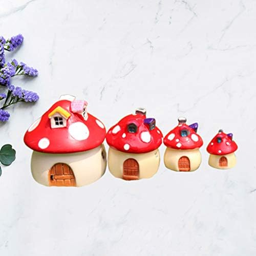 Валилик торта украси 4 парчиња стилски симулирани печурки куќа смола вештачки микро пејзаж минијатурни растителни украси за мини украси