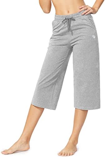 Baleенски женски капри панталони обични летни памучни памучни јога широки нозе Атлетски дрес Одење лабава тренингот Каприс џеб
