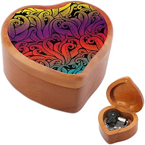 Октопод пипала Дрвена музичка кутија со форма на срцева форма на музички кутии гроздобер дрвена кутија за подарок