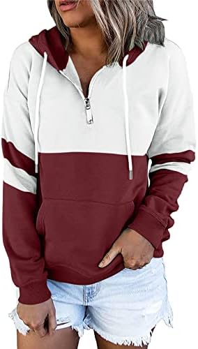 Wocенски женски обични бои во боја на долги ракави со долги ракави со долги ракави 1/4 zip up luctring sweatshirts sweatshirts со џеб