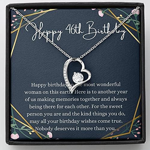 Накит за картички за пораки, рачно изработено ѓердан- Персонализирано срце за подарок, среќен 46-ти роденденски ѓердан со картичка