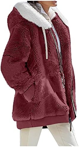 Cokuera женско есенско модно руно, спојувајќи ја надворешната облека Зимска парка јакна лабава плишана пријатна долга ракав патент кардиган