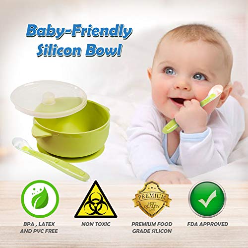 Сперик силиконски вшмукување сад за бебиња со капак - БПА бесплатно - силиконска оценка на храна - бебиња за новороденчиња и самото хранење на мали деца