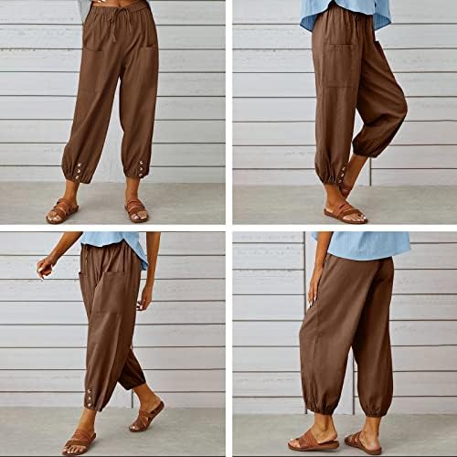 Panенски панталони со високи половини, кои влечеа капри панталони со џебови широки нозе исечени панталони за жени