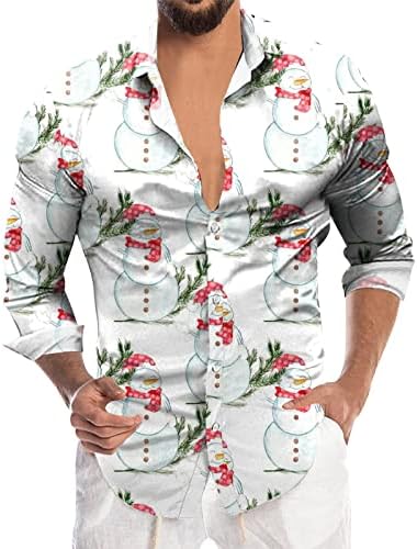 XXBR Божиќни мажи Обични кошули со задници со долги ракави со новите новини на вратот Смешна Xmas Дедо Мраз печати маичка за печатење