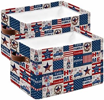 Корпа За Складирање Денот На Независноста Американско Знаме Ѕвезда Гном Бафало Проверете Дрвени Самостојни Склопувачки Канти За Складирање Ткаенини