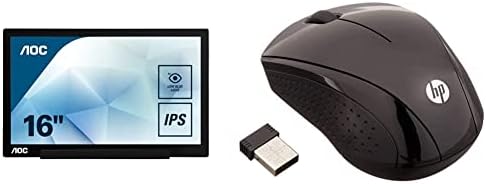 AOC I1601FWUX 15.6 USB-C Напојува Пренослив Монитор, Исклучително Тенок &засилувач; HP Безжичен Глушец X3000 G2 До 15-Месечна Батерија,