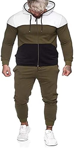 Mens 2 парче Tracksuit Sets Colorblock Coll Bolor Block Целосна кошула со аспиратор и цврсти панталони со џогери за влечење