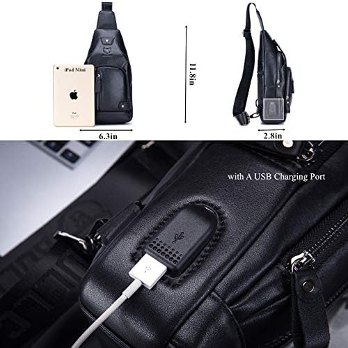 Bullcaptain оригинална торба со кожна прашка со USB-порта за полнење со повеќе џебни торби за градите за мажи кои пешачат по пат за патување