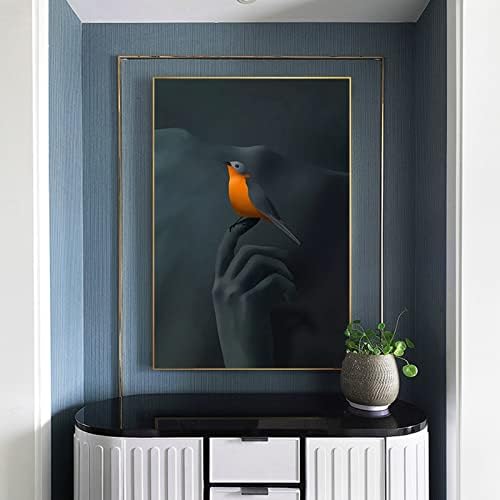 Рачно насликано вертикално масло за сликање - Апстрактна црна прсти птици со голема големина на маслото за масло на платно, модерни