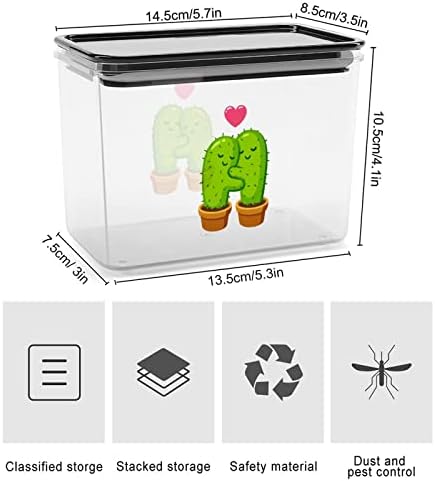 Симпатична Цртан Филм Кактус Двојка Во Љубов Контејнери За Складирање Чиста Пластична Кутија Со Капаци Канти За Повеќекратна Употреба