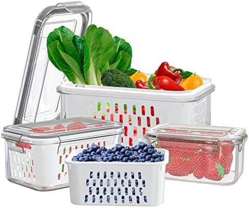Контејнери За складирање храна Од Овошје зеленчук за Фрижидер, 3 пакувајте херметички капаци за заклучување отпорни на истекување