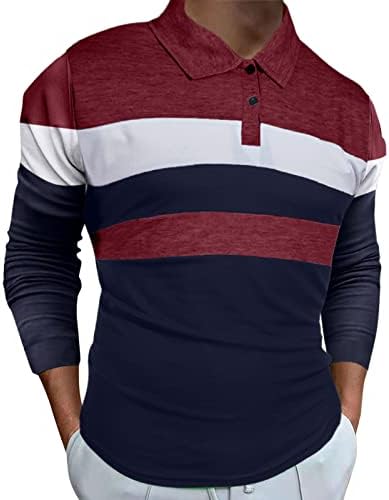 Обични полови кошули на Вокачи Машки, 2022 Менс Долги ракави со долги ракави, во боја на крпеница, маичка, тенок, фит кошула за голф за мускули