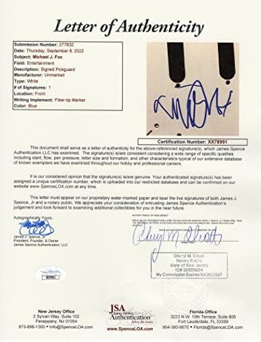 Мајкл Ј Фокс потпиша автограм со целосна големина Црна Фендер Стратокастер Електрична гитара Б/ Jamesејмс Спенс Писмо за автентичност ЈСА Коа