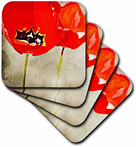 3dRose CST_56283_4 Насликани Црвени Афиони Цвеќиња Цветни Печати Керамички Плочки Подлоги, Сет од 8