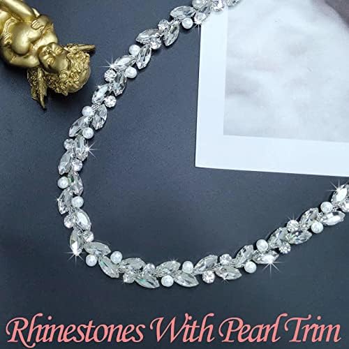 Yhsheen 1 двор Rhinestone Trim Diamond Crystal Rhinestone Chain Sparkly Rhinestone Апликација за декорација на свадбени забави и додатоци