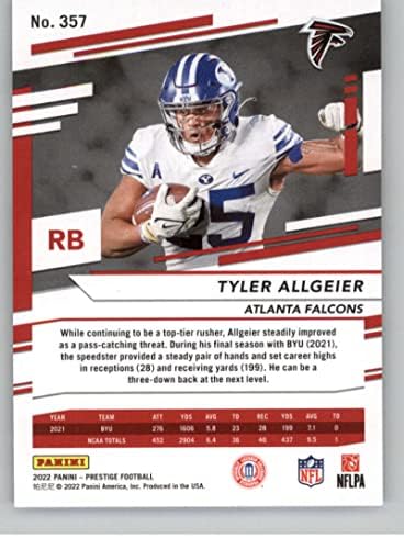 2022 Panini Prestige 357 Tyler Allgeier RC Rackie Atlanta Falcons NFL Football Trading Card