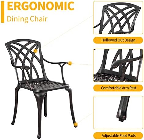 Со леани алуминиумски внатрешен двор столици сите временски услови на отворено трпезариски столици сет од 2 со потпирач за рака, метал