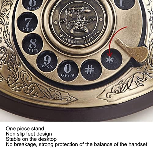 Антички ротирачки телефонски телефон, класичен стари стил Ретро декор фиксна биро телефон со прилагодување на волуменот на ринг