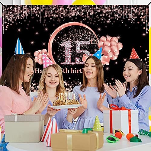Lnlofen 15-Ти Роденден Банер Позадина Украси За Девојки, Розово Злато Среќен 15 Роденден Позадина Знак Материјали, Петнаесет Роденден Фото