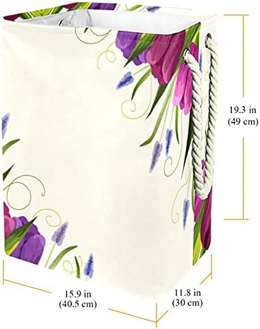 Реални виолетови лалиња цвет цвет цвет ден на мајки, големи алишта за перење со лесна рачка за носење, водоотпорна корпа за перење