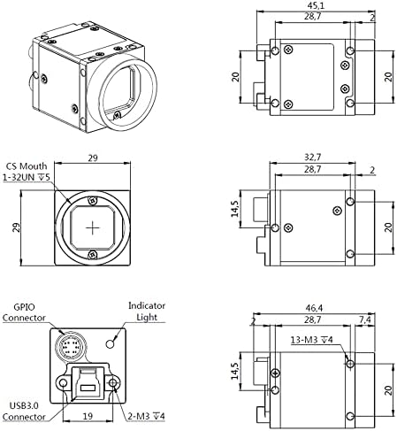 Hteng Vishi со голема брзина USB3.0 Mono 5.0MP 1/2.5 Индустриска камера машина Визија за ролетни ролетни C-MOUST SDK CMOS Скенирање на областа