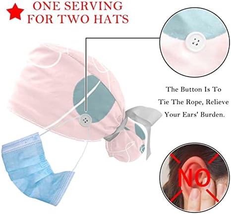 2 пакувања за работни капачиња со копче и џемпери, геометрија во боја, прилагодлива буфантна чистачка капа, конска опашка