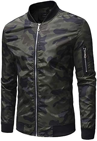 IYYVV MENS CANCATION LOGN SNAVE POCKET SLIM FIM COMULFLAGE COLLE ZIP BOMBER јакна