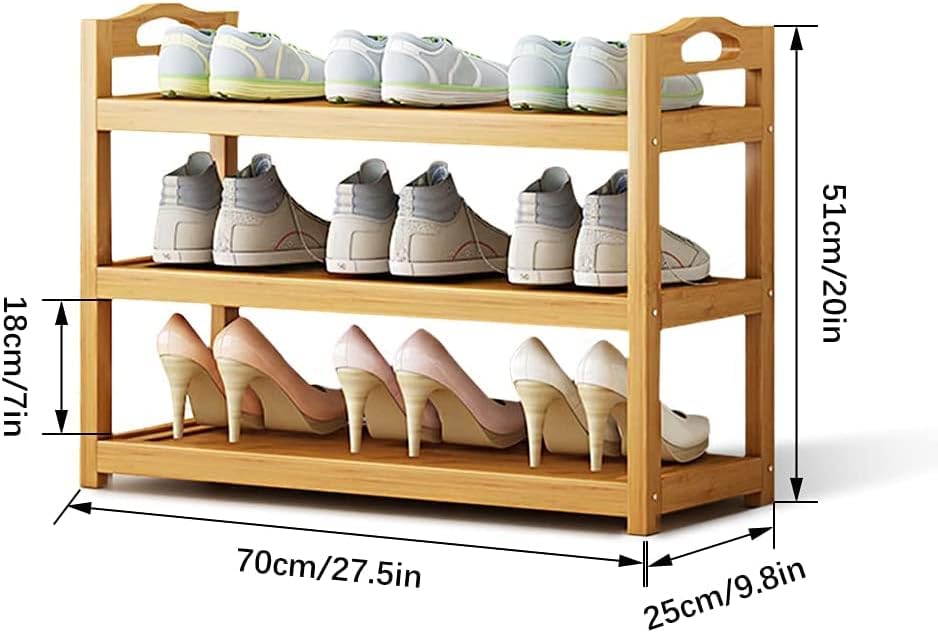 Feacm Бамбус решетката за чевли, организатор за складирање на чевли од 3 нивоа, полица за чевли за влезни чизми плакари бесплатно стоење на