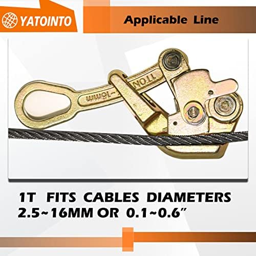 Yatointo кабел за влечење на челична жица 1 тон, алатка за влечење на кабел за 2,5-16 мм жица јаже, максимално оптоварување 2200lb, мултифункционална