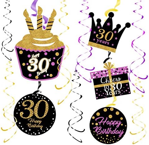 30 -ти роденденски украси за жени Виолетово злато 30 -ти роденден виси вртења што висат вртења украси за виолетово злато 30 години