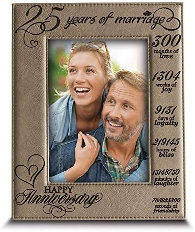 Бела Буста 25 години брак- 25-годишнина за сопругата, сопругот, рамка за слика со врежана кожна слика