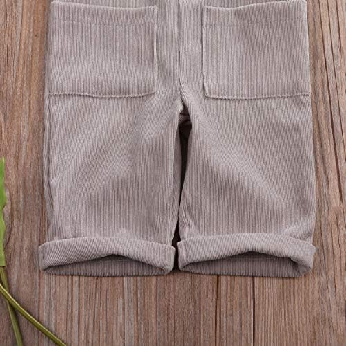 Yingingni дете бебе Кордурој плетеше џемпери солидни комбинезони со џебни ретро ленти панталони за момчиња девојчиња