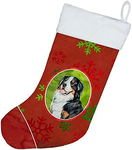 Каролина богатства LH9334-CS Бернез планинско куче црвено зелени снегулки празник Божиќ Божиќно порибување, камин виси чорапи Божиќна