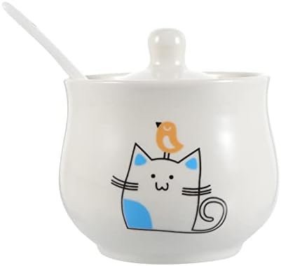 Upkoch кафе крема за кафе, порцелански сад со шеќер, кондимент тегла: Jar за зачинување на мачки со лежишта со капаче единечен керамички