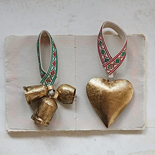 Креативно ко-оп 10 H Метал и памук извезено bellвонче во форма на срце, мулти-боја и златна завршница