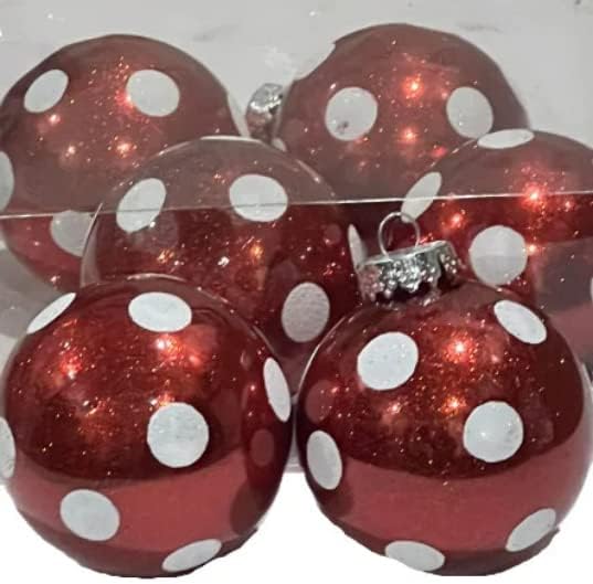 6 украси на црвена и бела пол -топка топка за новогодишни украси од 80мм