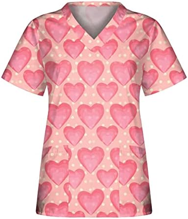 Женска Секојдневна Облека Печатени Врвови На Вратот Со Кратки Ракави Работна Облека Блузи Струже За Денот На Вљубените