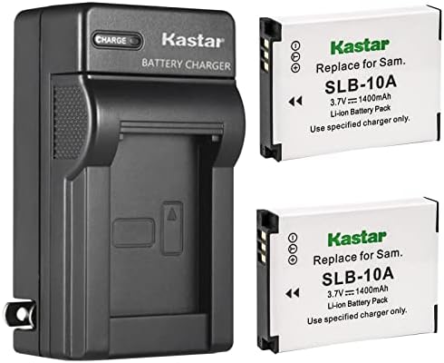 Замена на батерии и wallидни полнач на батерии со 2-пакет SLB-10A за замена на Samsung WB1100F, WB2100, ES50, ES55, ES60, EX2F, HMX-U10,