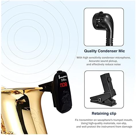 YBOS UHF безжични инструменти саксофонски микрофон на безжичен приемник, 160ft опсег, приклучок и игра, одлично за труби