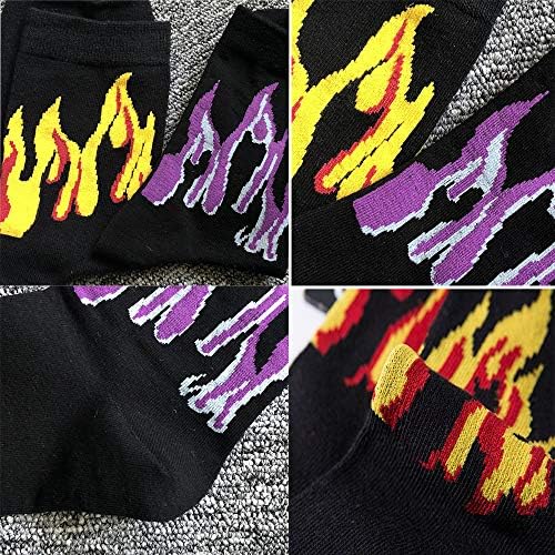 4 пакувања унисекс пламен печатени чорапи мода хип хоп скејтборд чорапи меки дишења со памучни атлетски спортови чорапи, црни, средни