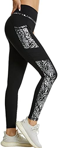 Neonysweets со висока половината јога панталони со џебови меки хеланки тренингот атлетски трчање панталони црна 02 л