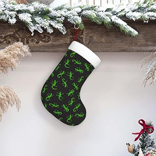 Xinqixaa Зелен гуштер Божиќни чорапи 18 инчи бела плишана манжетна Голем Божиќно порибување камин виси украси Сезона за украси за украси