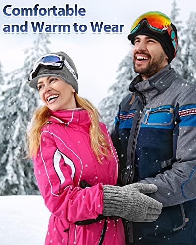 Јагли ПЦС Зимски бени капа со ракави и ракави на екранот на допир постави топло плетено капаче за мажи жени на отворено, 4