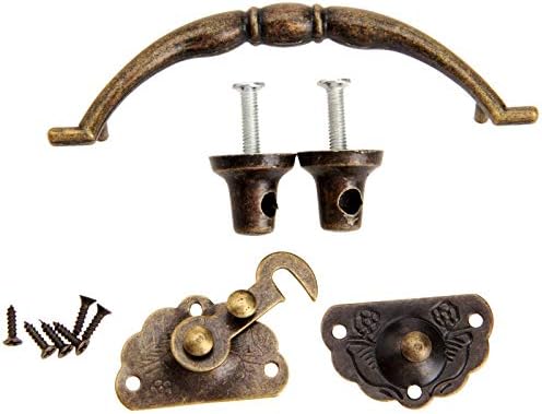 Безбедносен HASP заклучување антички бронзен мебел Повлечете ја рачката со гроздобер накит дрвена кутија брава за заклучување ретро
